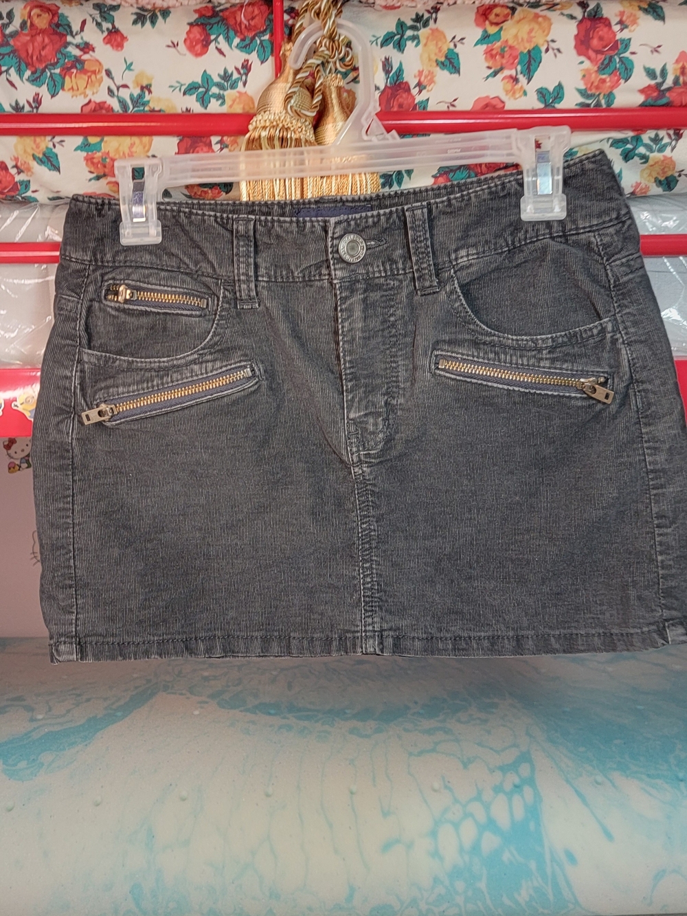 American Eagle Outfitters Black Denim Mini Skirt with Zip Accents
